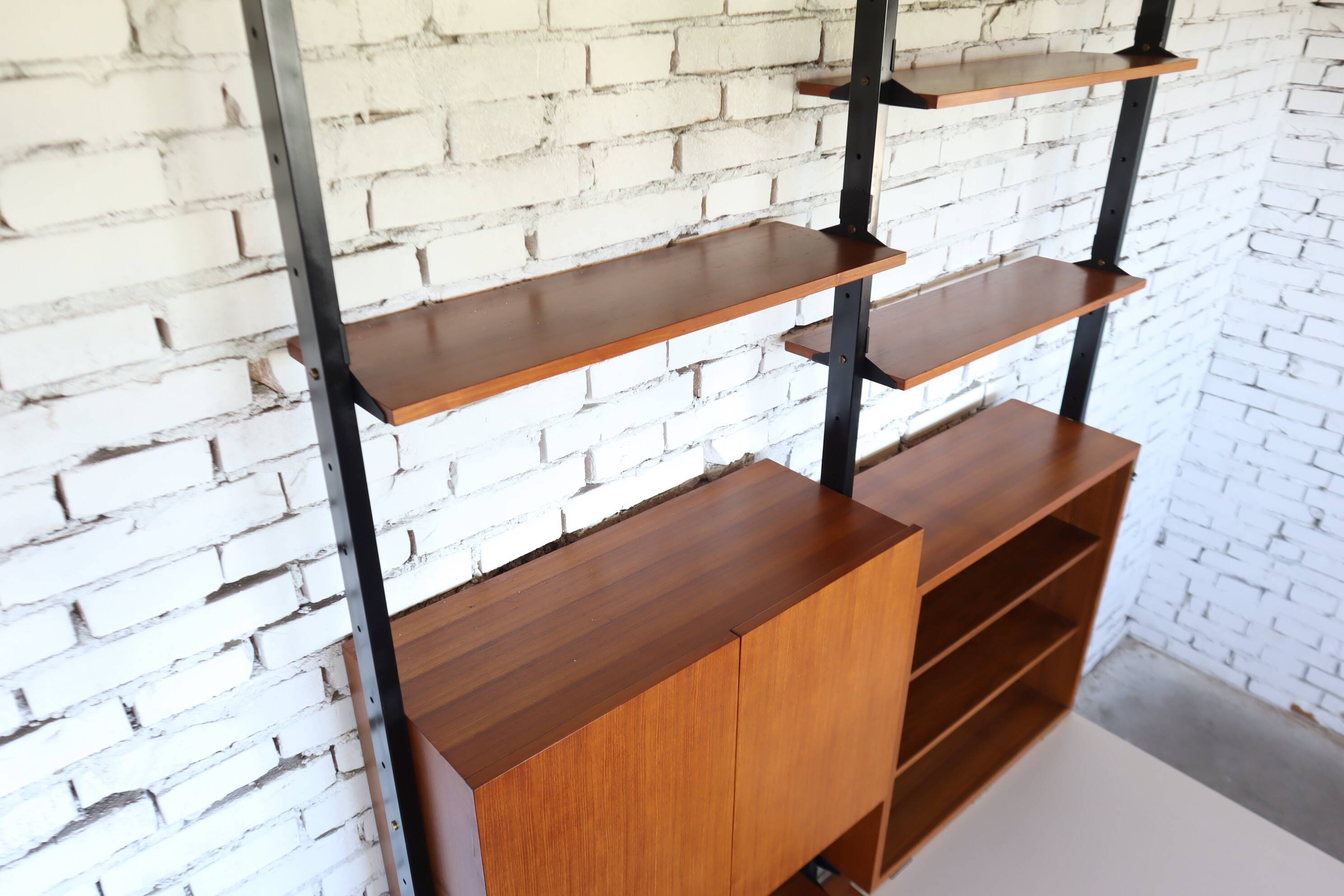 1950s mid-century wall unit teak and iron folding desk & cabinet module