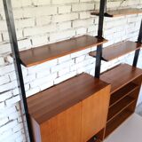 1950s mid-century wall unit teak and iron folding desk & cabinet module