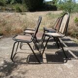 Set of 6 indu chairs in metal and exotic wood.