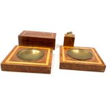 Cendriers en laiton et bois, briquet et boîte à cigares, italie 1970