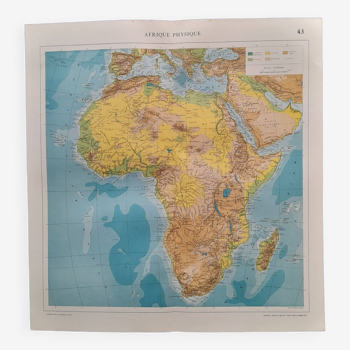 A geographical map from +atlas quillet year 1925 map: physical africa