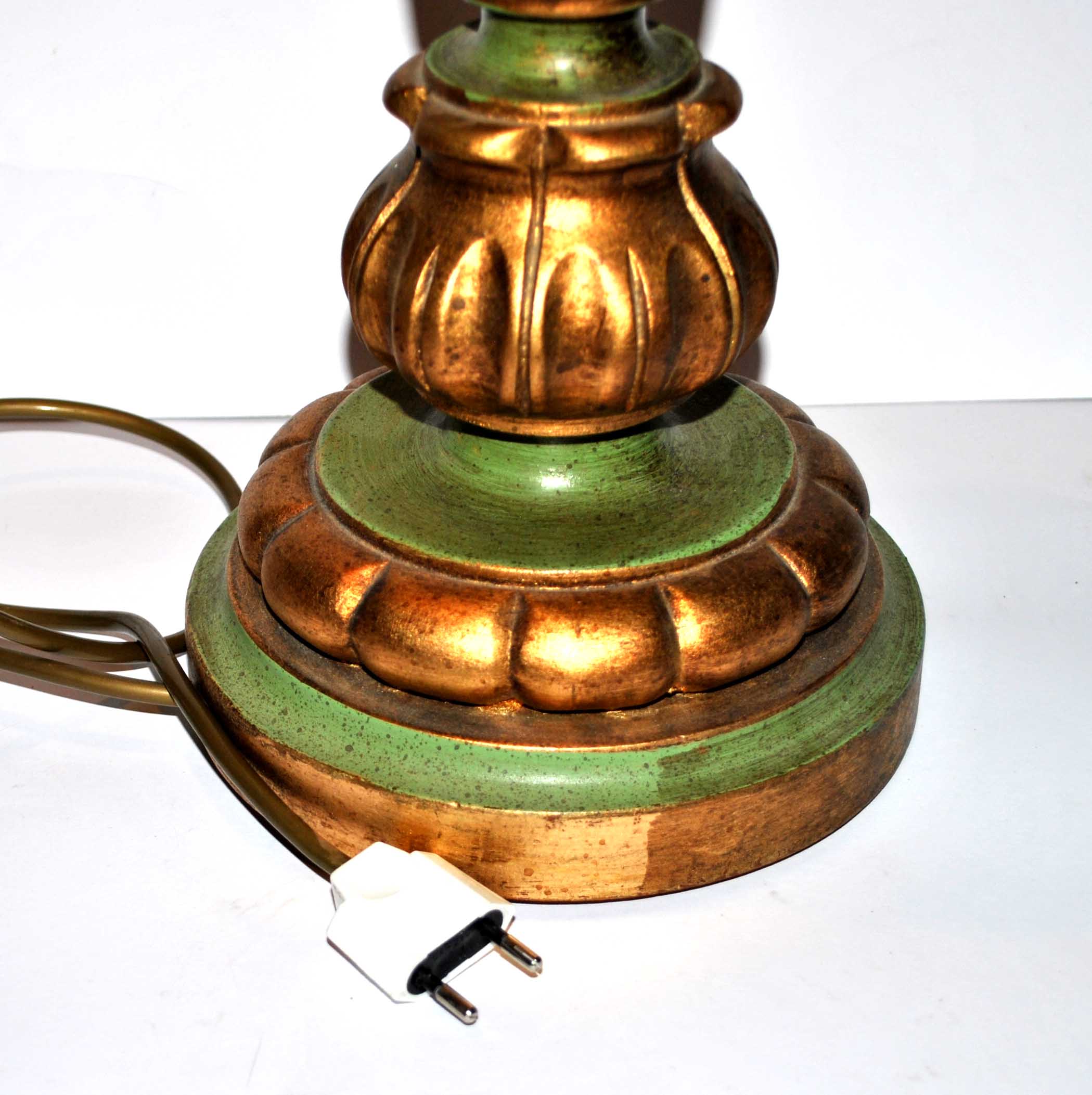 Vintage lamp foot in wood turned green and gold