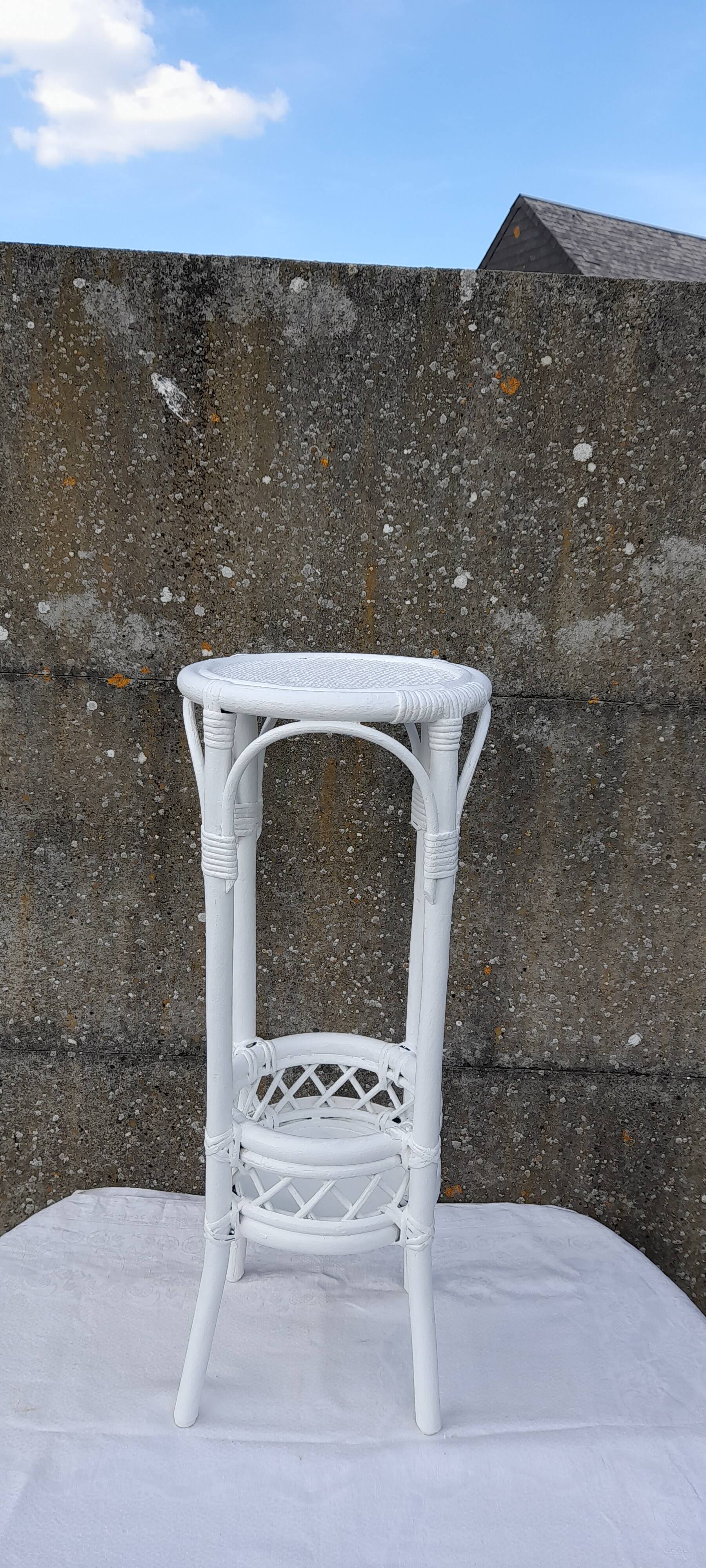 White rattan bamboo plant stand H 75.5 cm