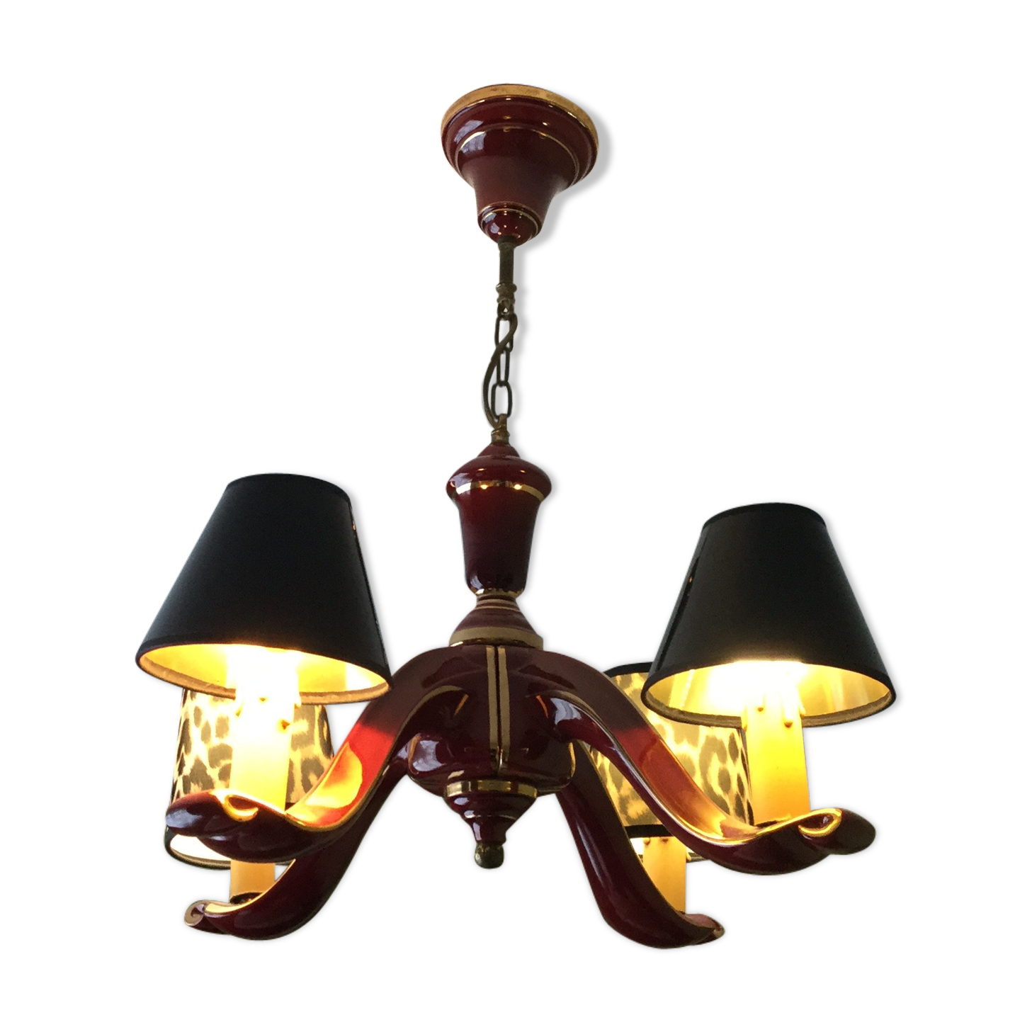 Lustre art deco burgundy earthenware and gold