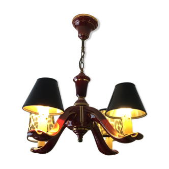 Lustre art deco faïence bordeaux et or