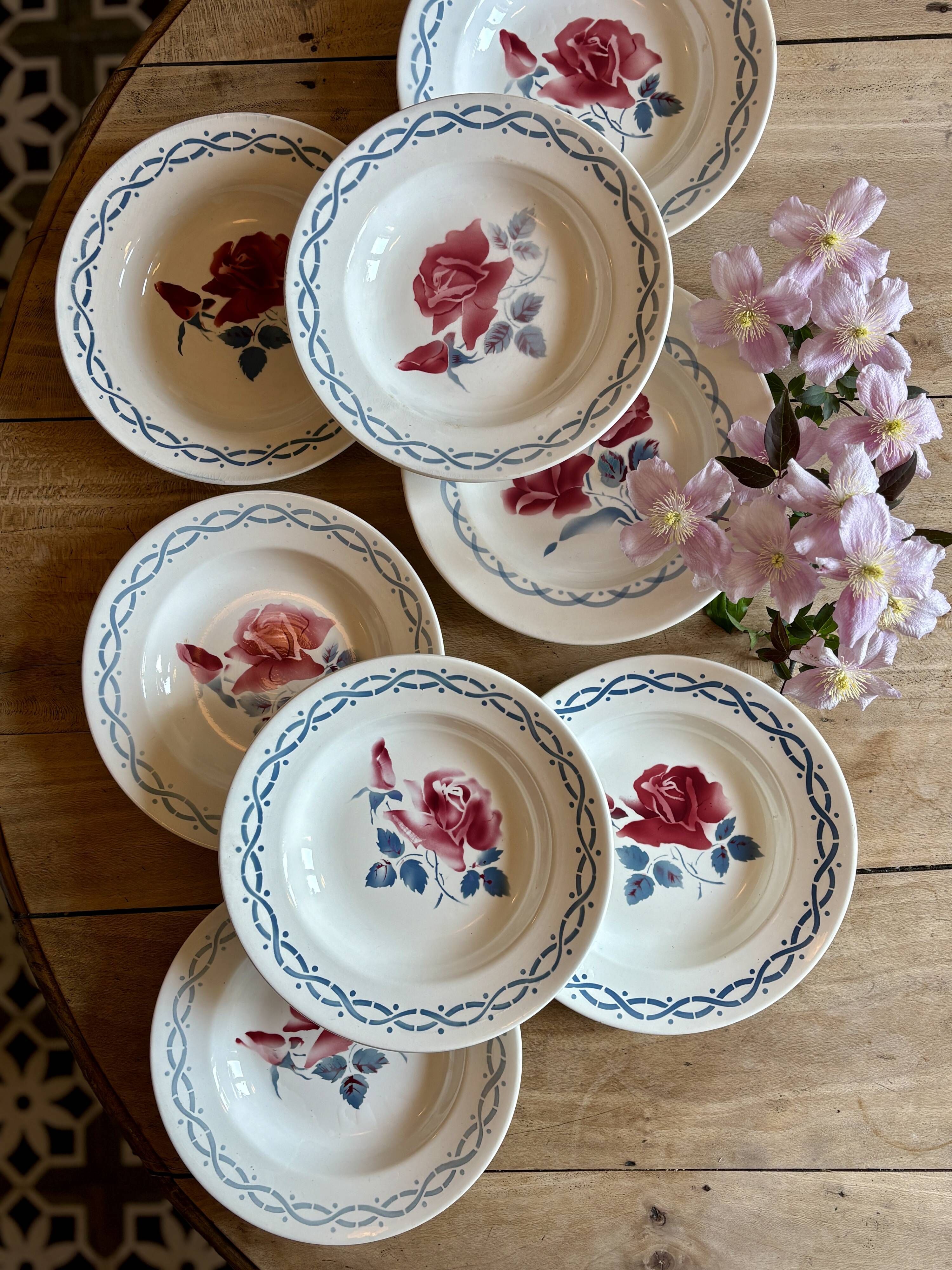 Set of 8 vintage soup plates - Janine and Cannes model by Digoin Sarrr