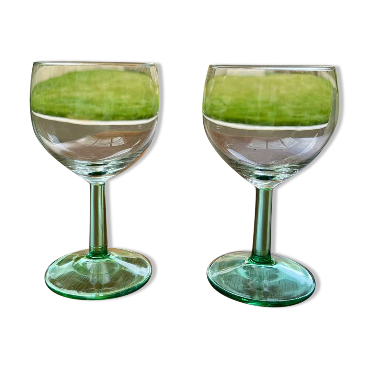 Pair of green stemmed glasses – rustic vintage style