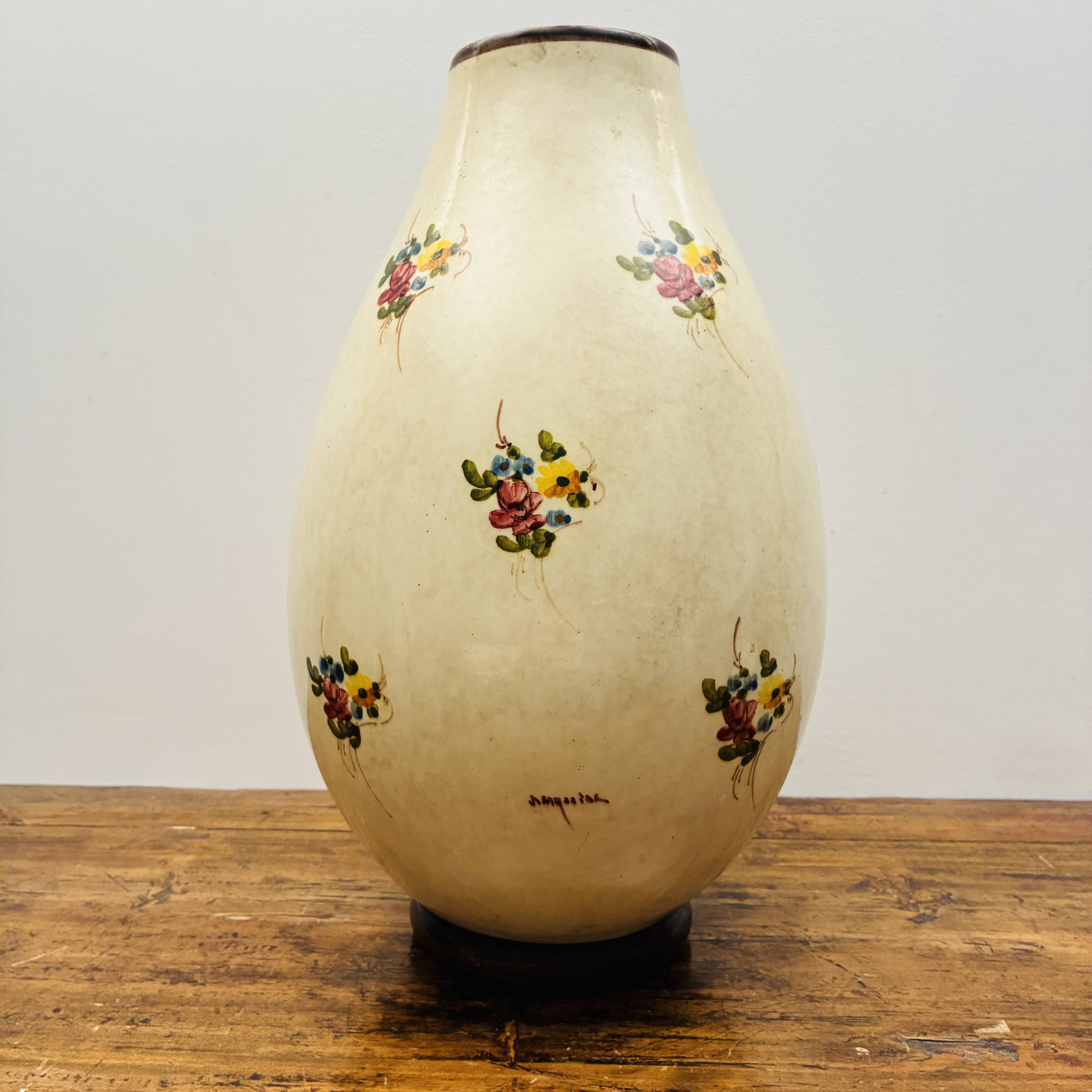 Large vase signed Jérôme Massier – Vallauris – 37 cm – Ceramic with flora decoration