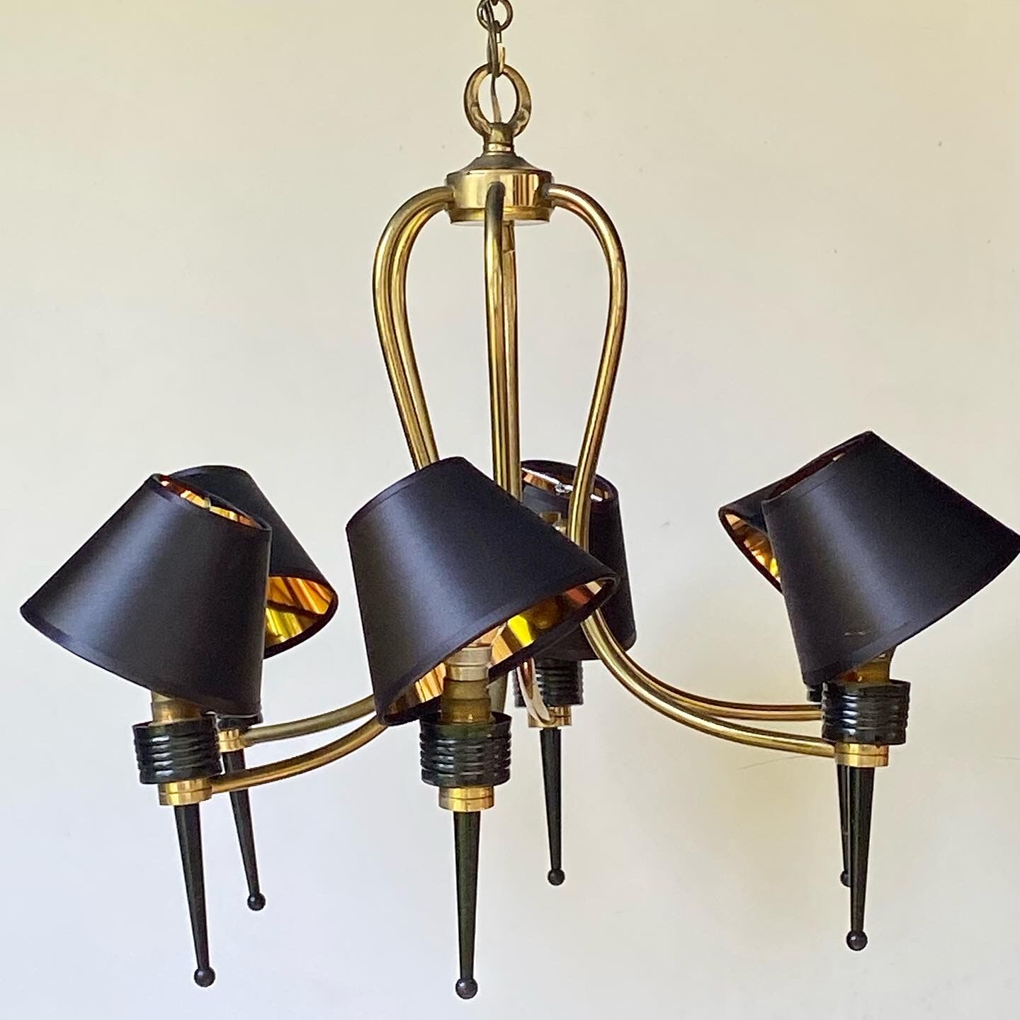 1950 six-armed brass cage chandelier
