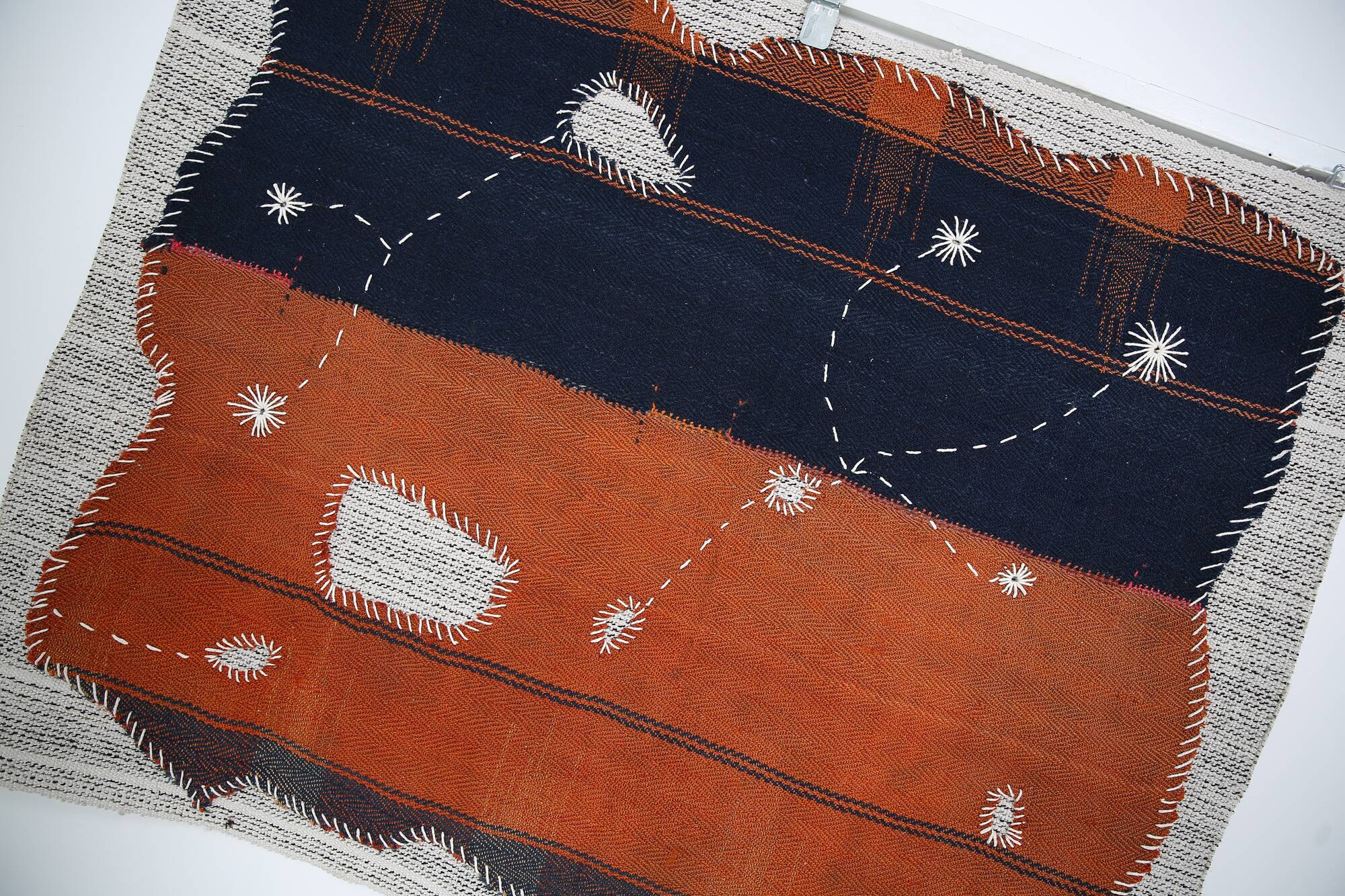 Navy Blue Hand Woven Wool Wall Hanging Tapestry Rug, 105x135 Cm