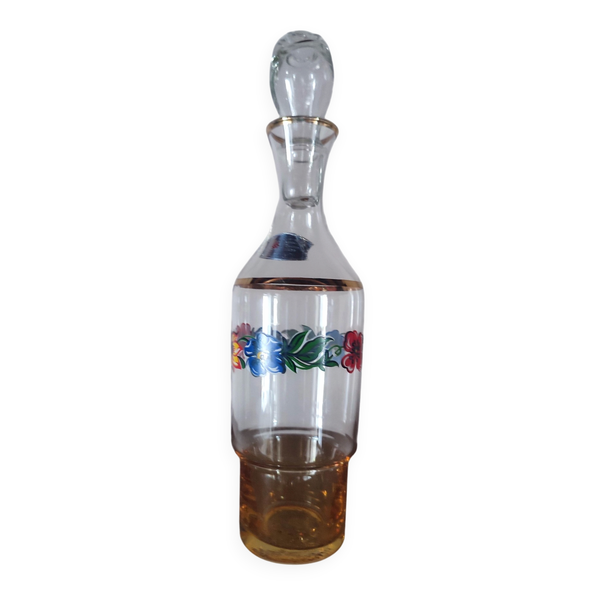 Vintage Italian glass carafe with floral decoration – Made in Italy – H. 29