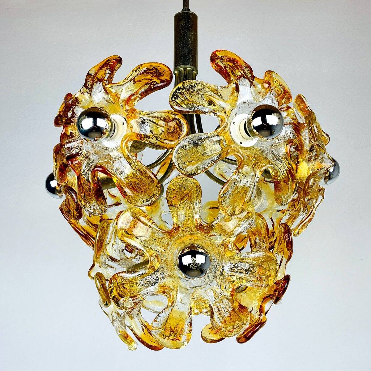 Mid-Century Murano Amber Chandelier by Mazzega, Italy, 1970s