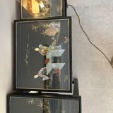 4 nesting tables Chinese patterns black lacquer