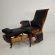 Fauteuil de bibliothèque ancien du XIXe siècle par Horrix – cuir noir