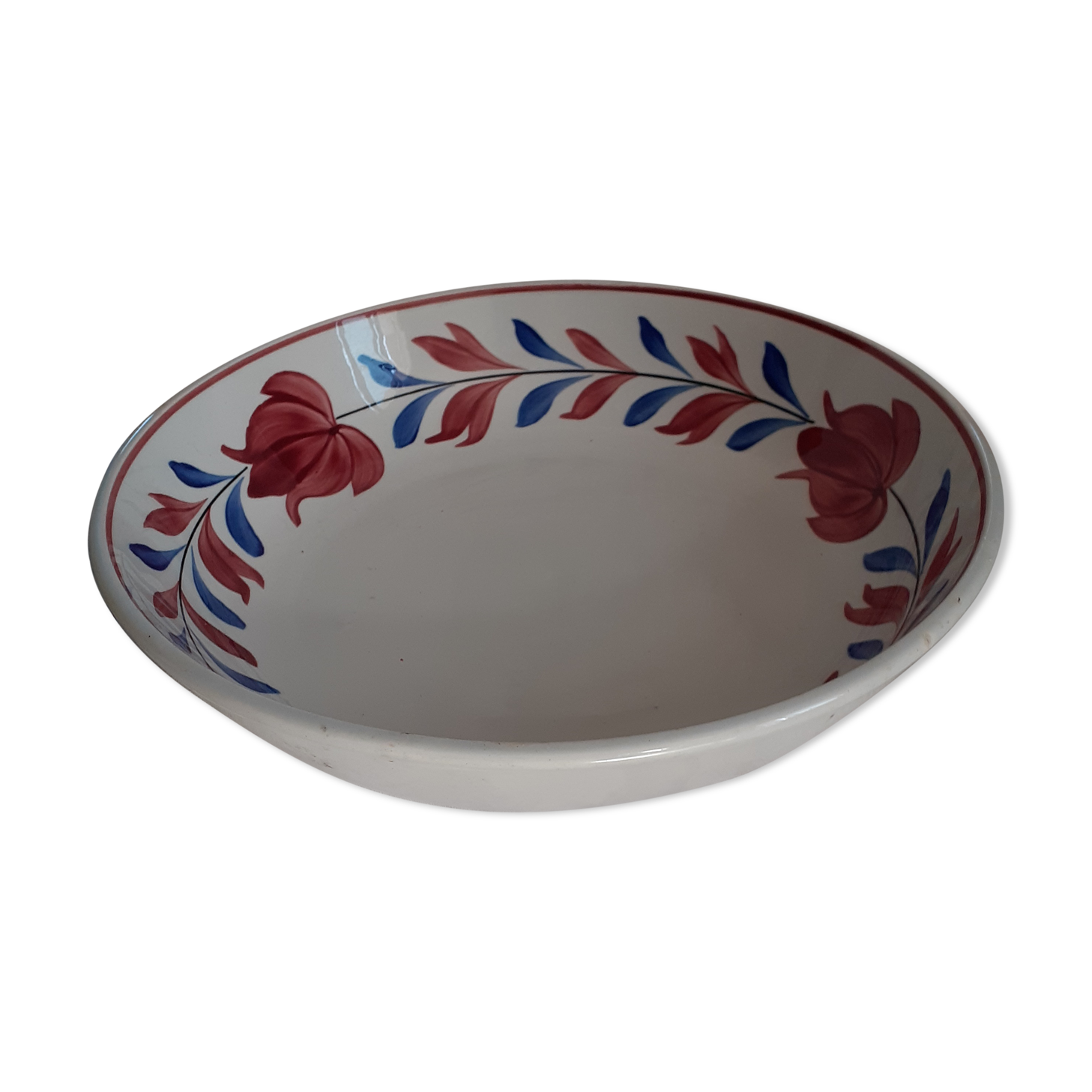 White background semi hollow dish with red flowers by St Amand