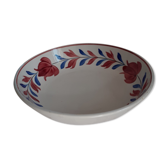White background semi hollow dish with red flowers by St Amand