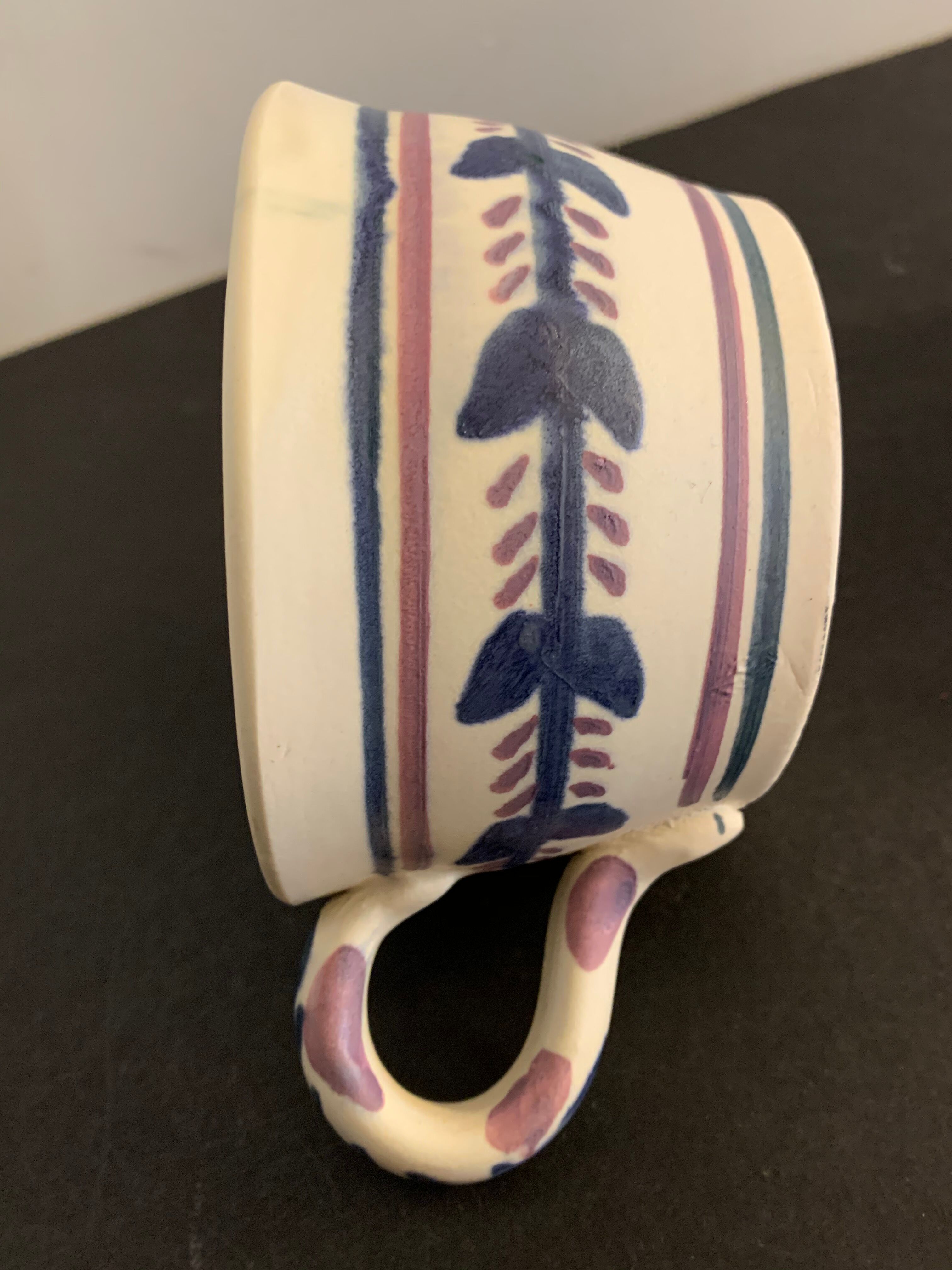 Pair of ceramic cups including a mustache cup for gentleman