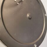 Ceiling light, in dark metallic paint with thick glass shade with beautiful details in the glass.