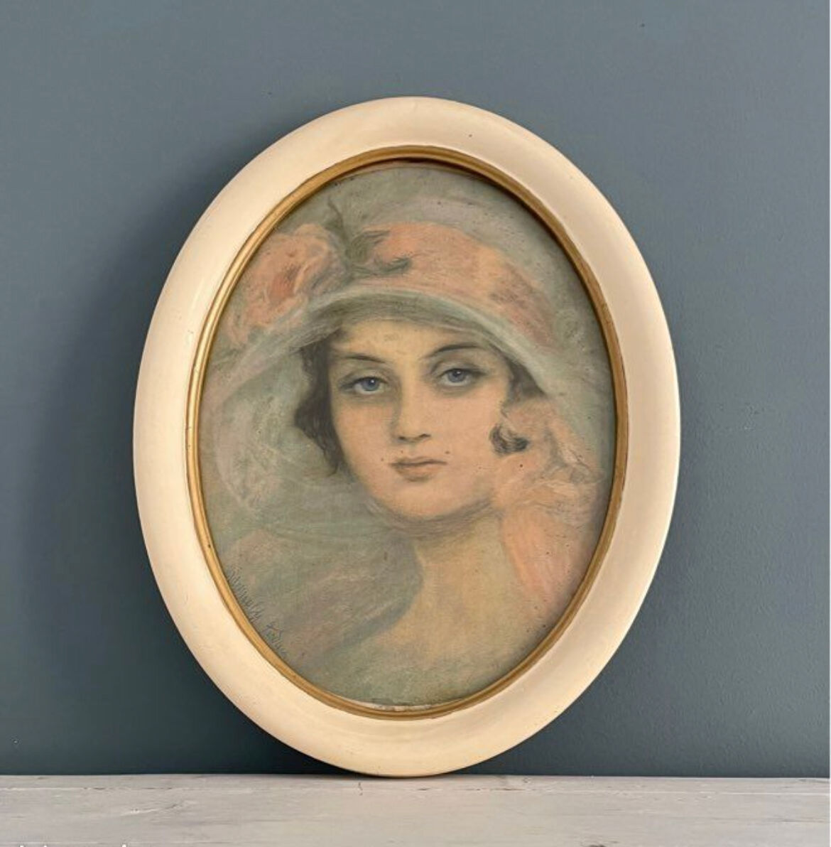 Lithographie période Art Déco, portrait d’une élégante