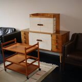 Sideboard in maple, leather and gold-coloured glass, Laszlo Hoenig attr, London 1940s