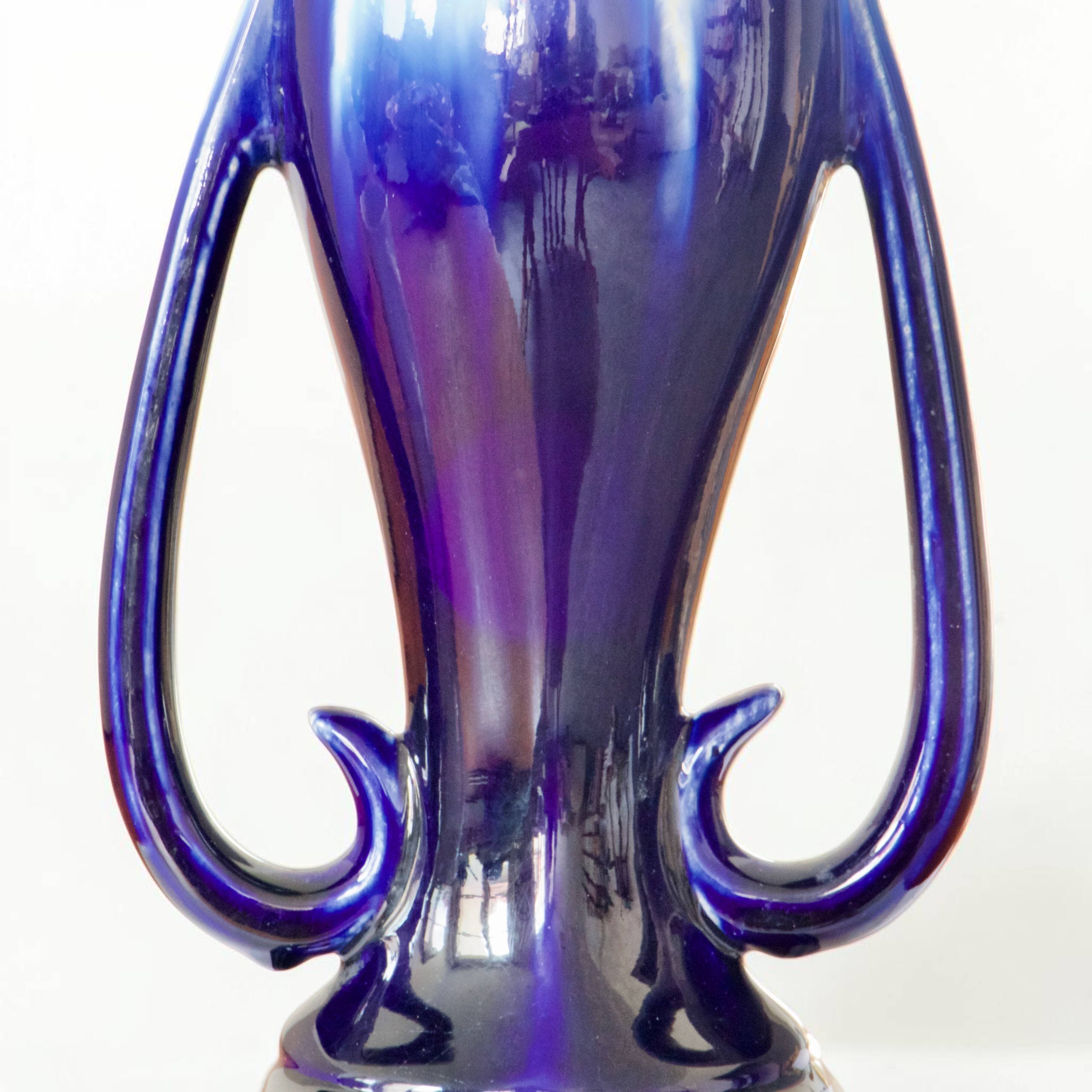 Large Art Nouveau vase by Thulin in glazed flame stoneware.