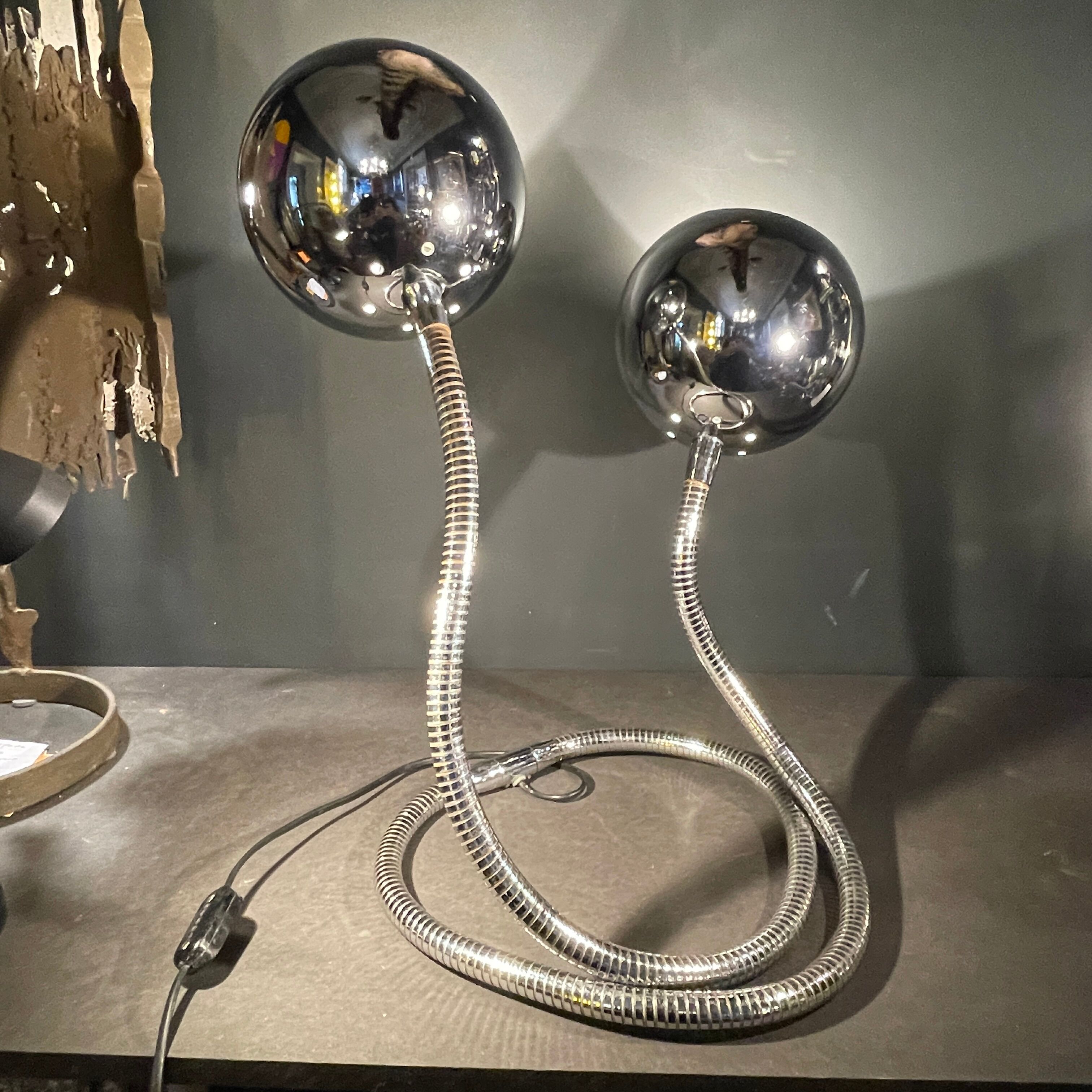 Flexible "snake eye balls" lamp by Goffredo Reggiani, chrome steel 1970s