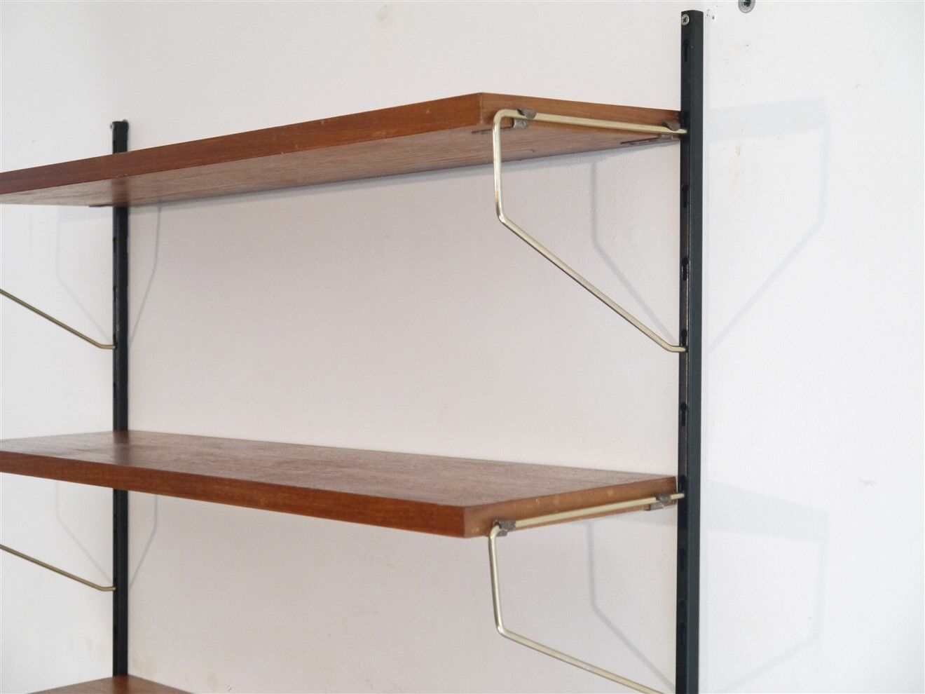 Vintage Scandinavian wall floor in teak metal and brass
