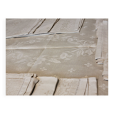 Ancienne nappe lin damassée beige 160 × 180 cm + 12 serviettes