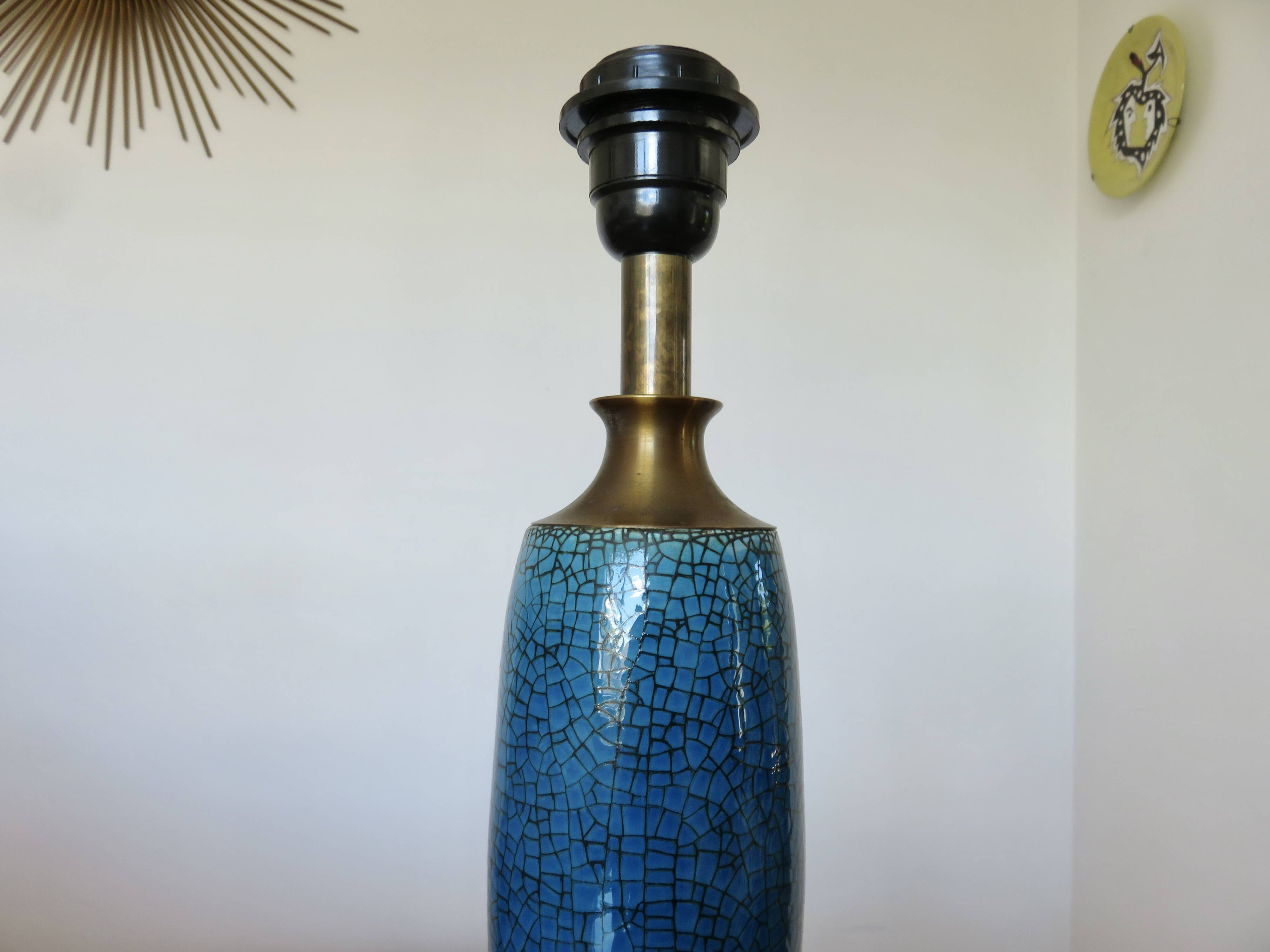 Blue and bronze crackle ceramic lamp
