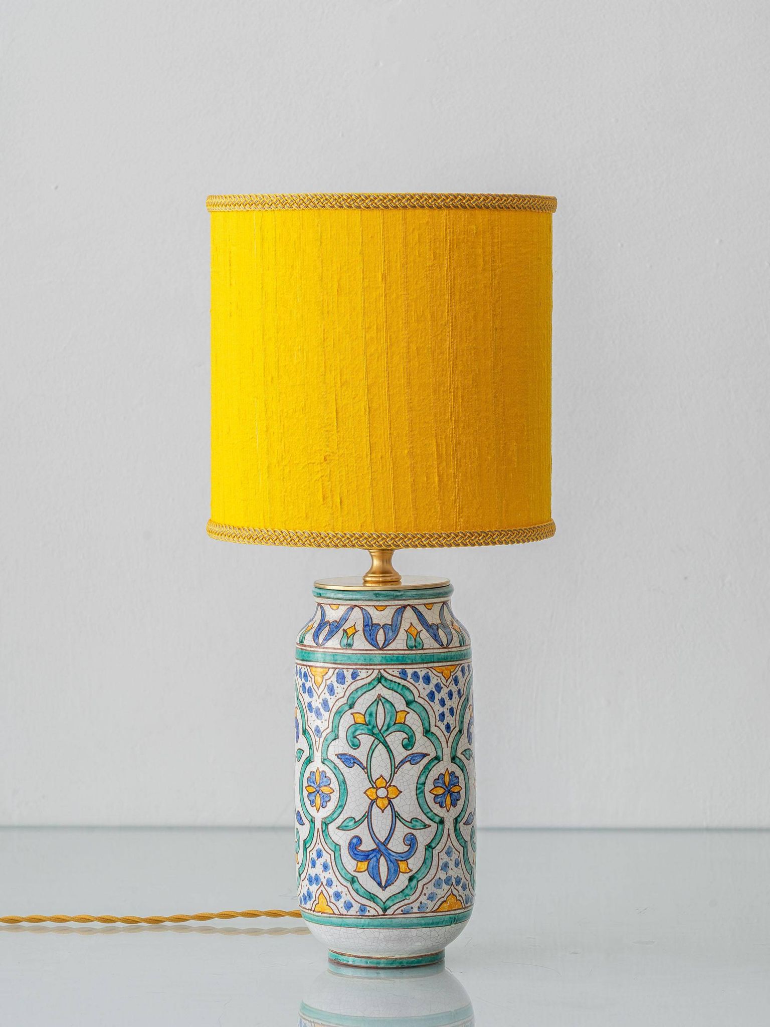 Granada Albarello Ceramic Table Lamp, Hand-Painted, New Silk Shade