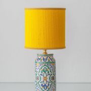 Granada Albarello Ceramic Table Lamp, Hand-Painted, New Silk Shade