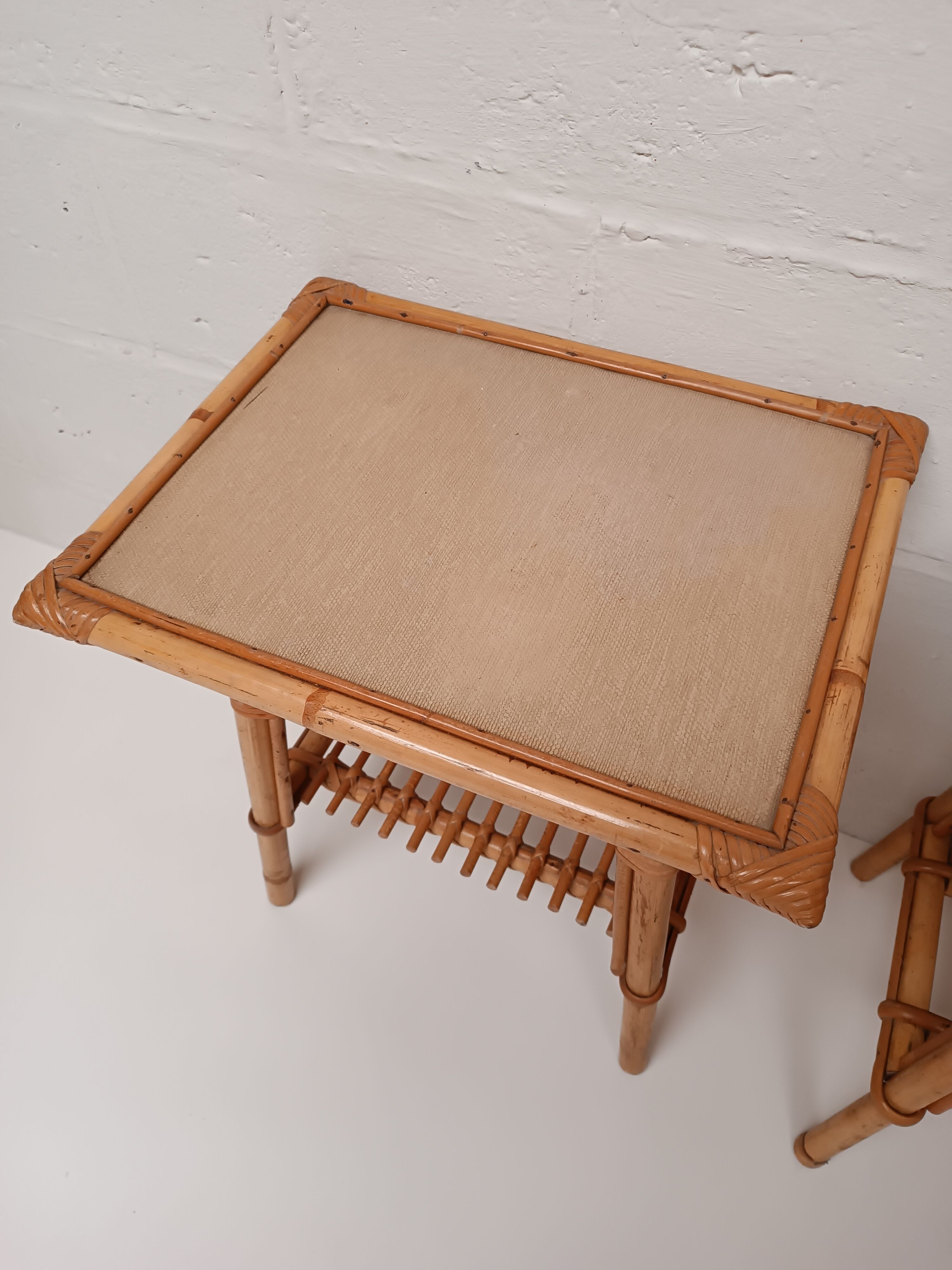 Pair of vintage rattan bedside tables
