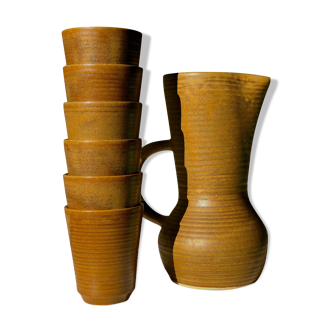 Pitcher and 6 sandstone cups