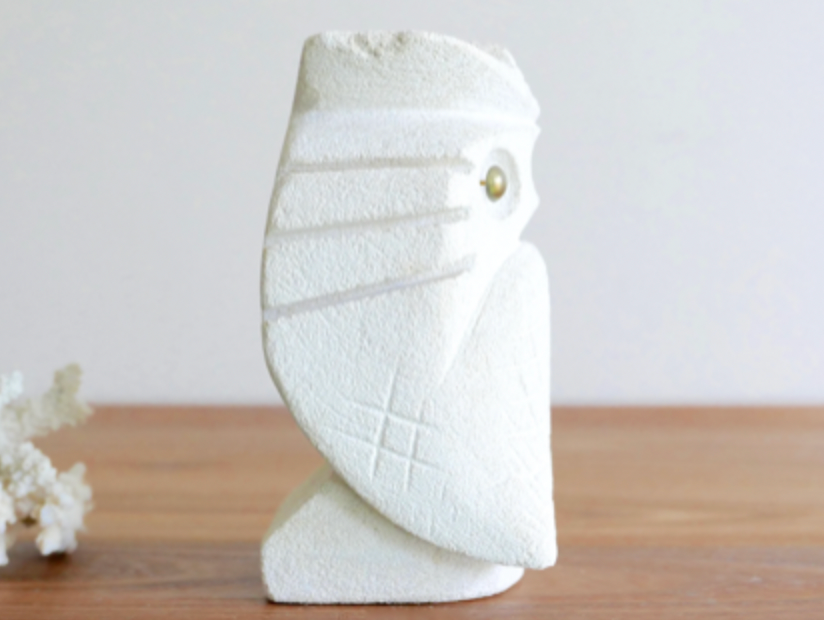 Stone owl, brass eyes, 1960s