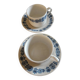 2 white cups + saucers with Luneville blue decor