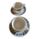 2 tasses + soucoupes blanche décors bleu Luneville