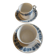 2 white cups + saucers with Luneville blue decor