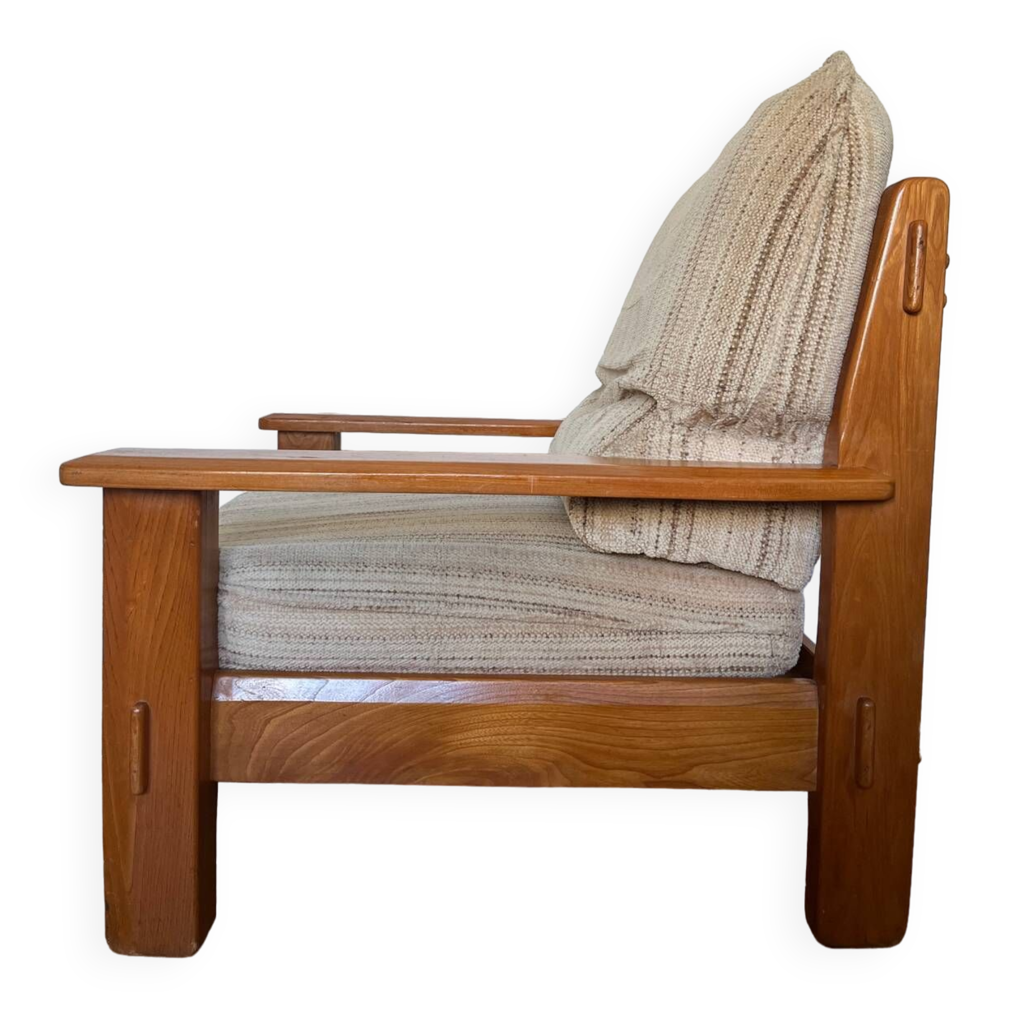 Maison Regain style modernist armchair in solid elm