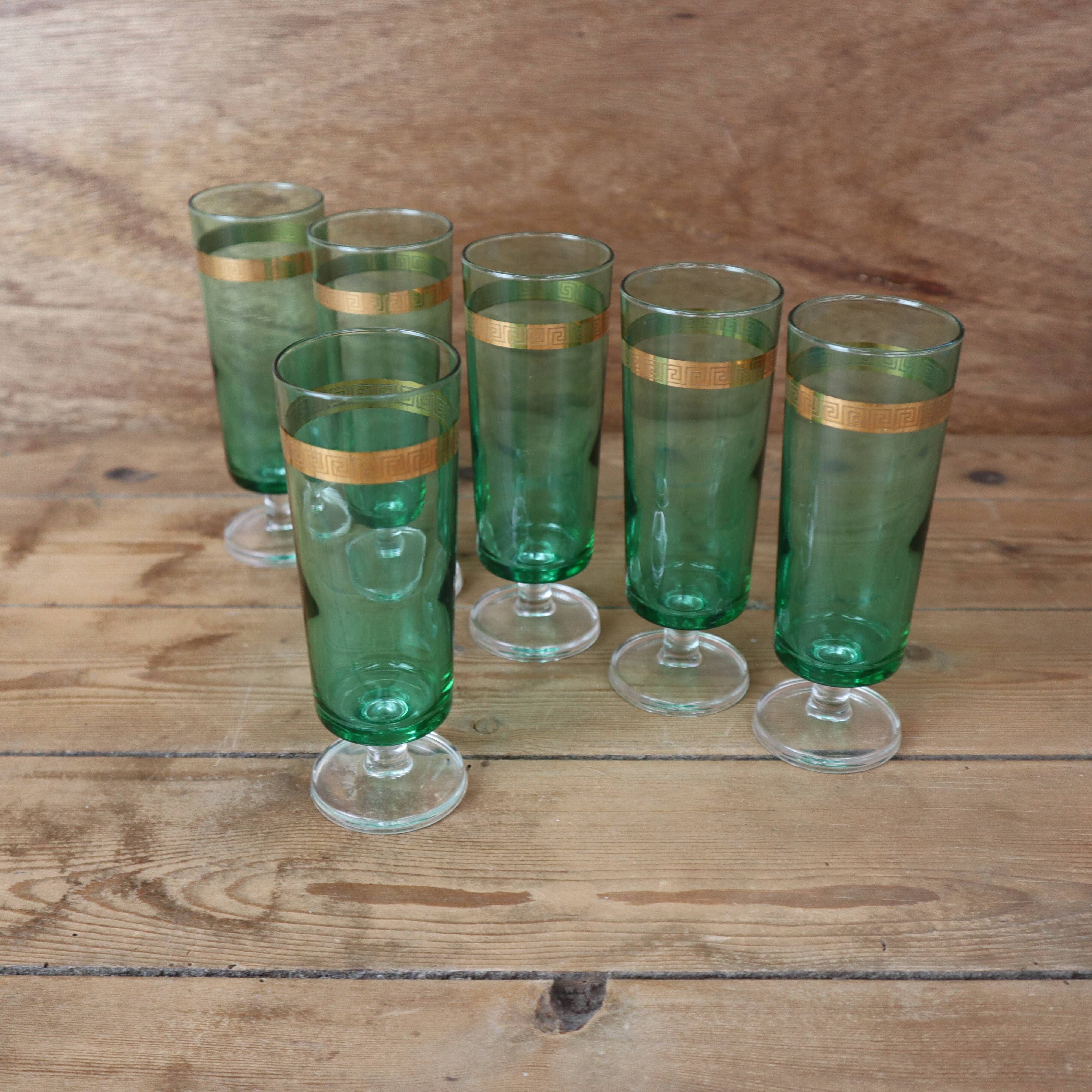 Set of 6 emerald green champagne flutes with gold trim LUMINARC