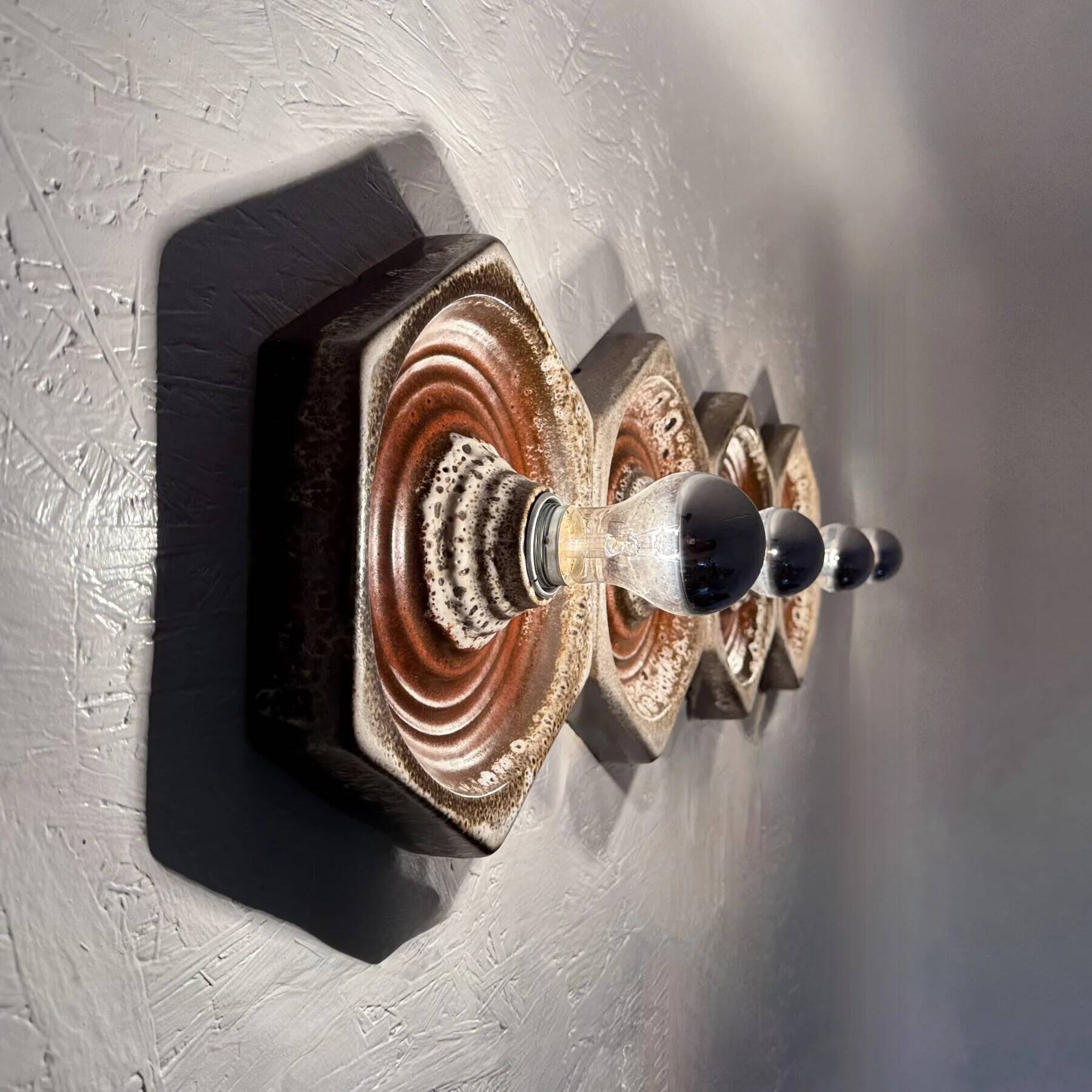 Set of 8 brown ceramic wall lamps, 1970s