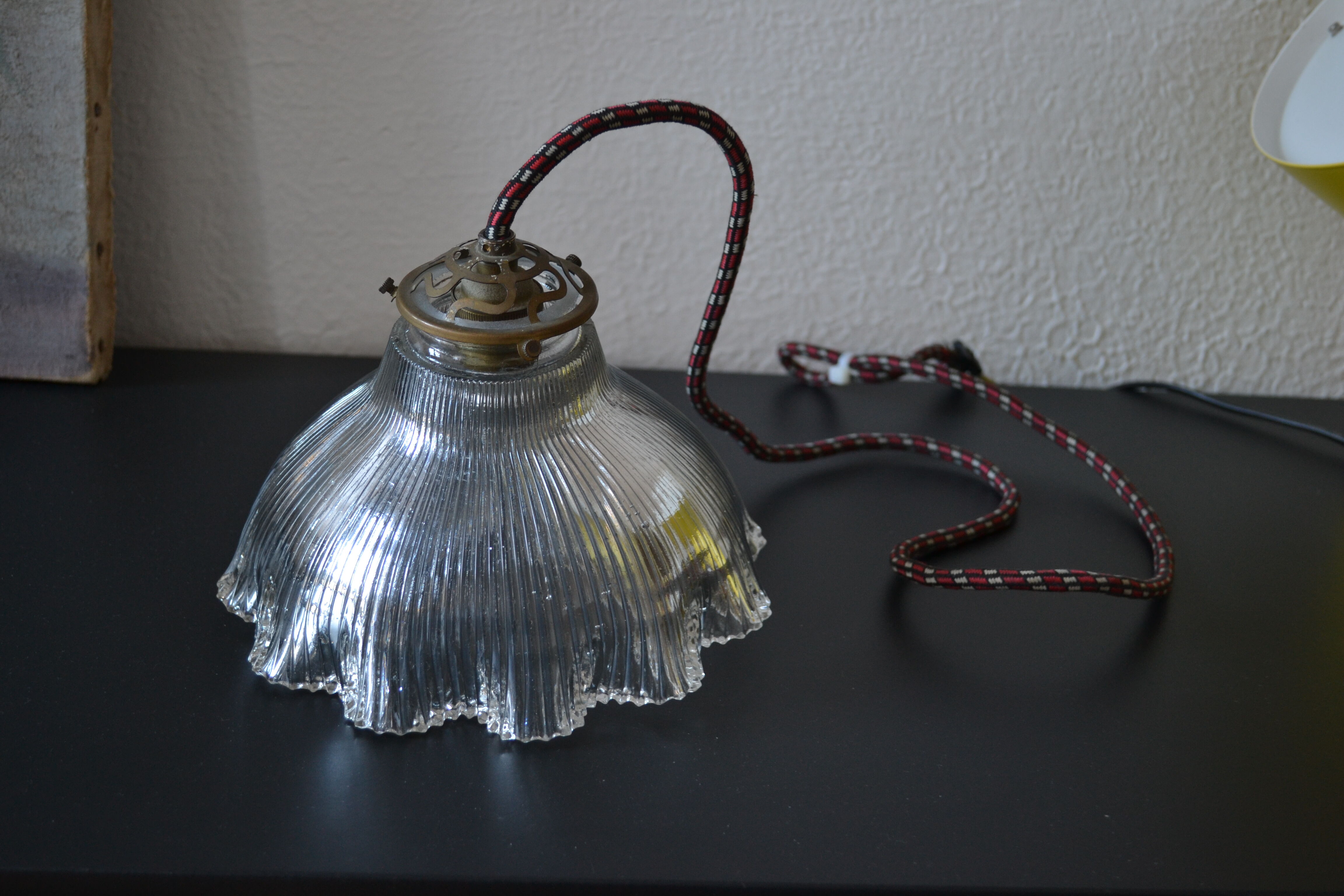 Prismatic glass Holophane pendant light circa 1950