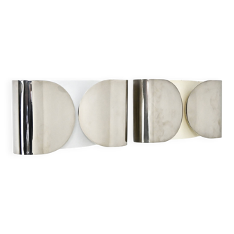 Paire d'Appliques Chrome Foglio par Tobia & Afra Scarpa pour Flos, 1960s