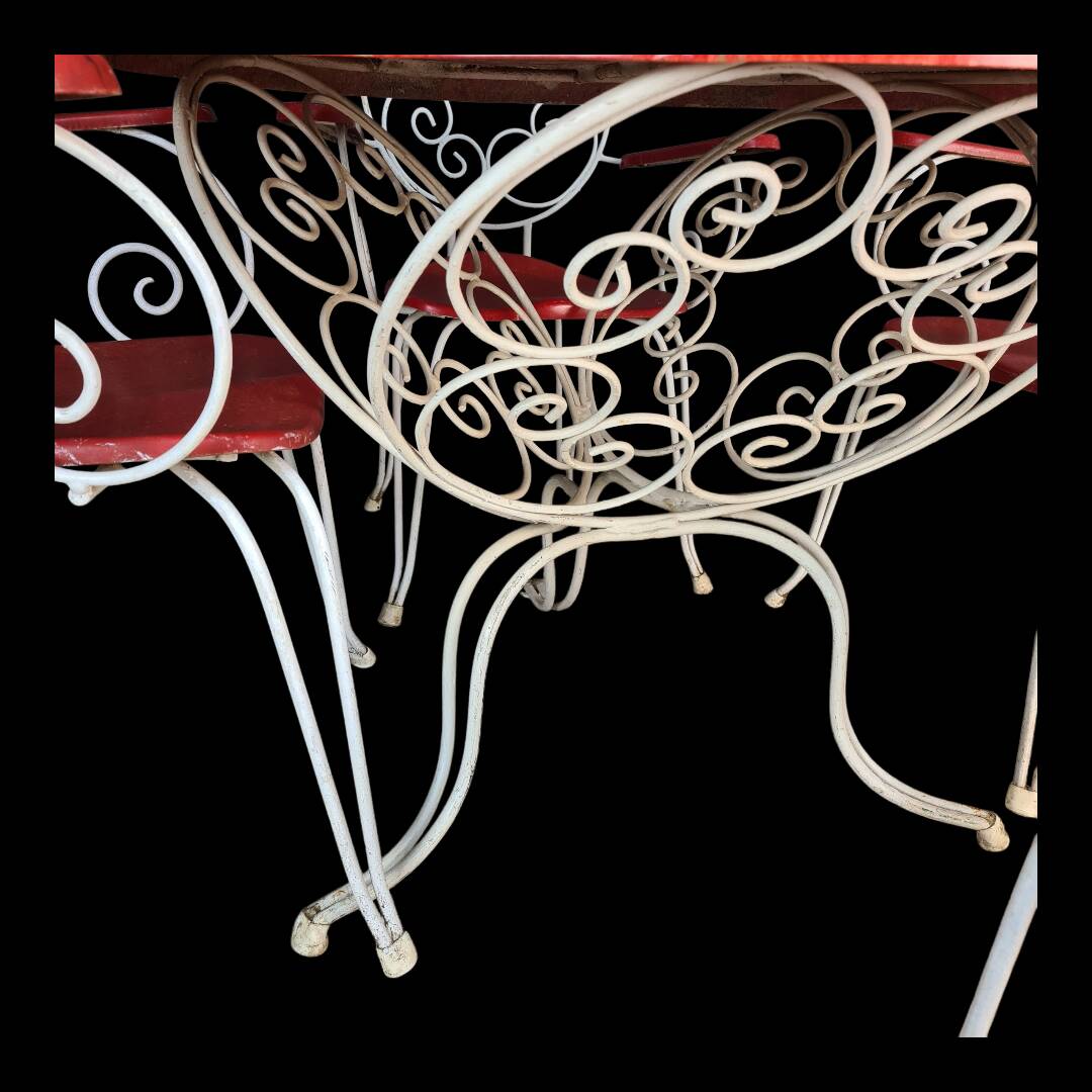 Rare 1950s garden furniture set - wrought iron & fibreglass - 5 pieces