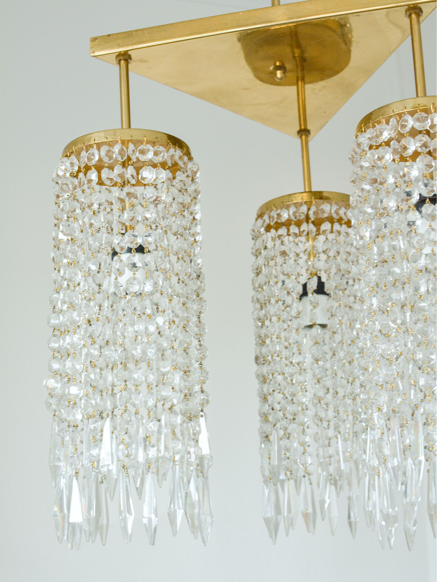 Vintage lustre from Jablonecké Sklárny in crystal and brass – Czechoslovakia