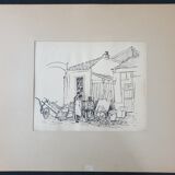 André Duculty (1912-1990) India ink on paper "The unpacking of the second-hand dealer" Signed below