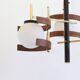 Italian 3-globe pendant light in opaline with teak and brass.
