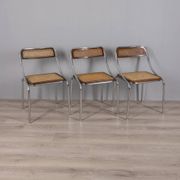 Set of 3 Vintage 1970s Chairs in Metal and Vienna Straw, Italian Design