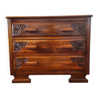 Art Deco chest of drawers in solid walnut