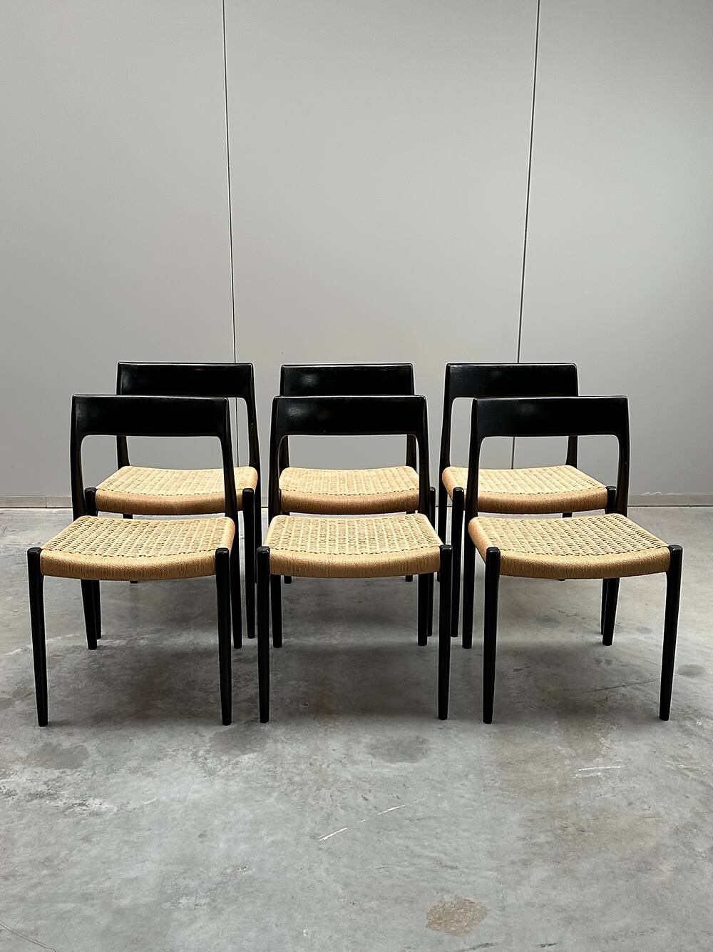 Set of 6 rare 'model 77' chairs, Niels O. Møller, JL Møllers Møbelfabrik, 60s