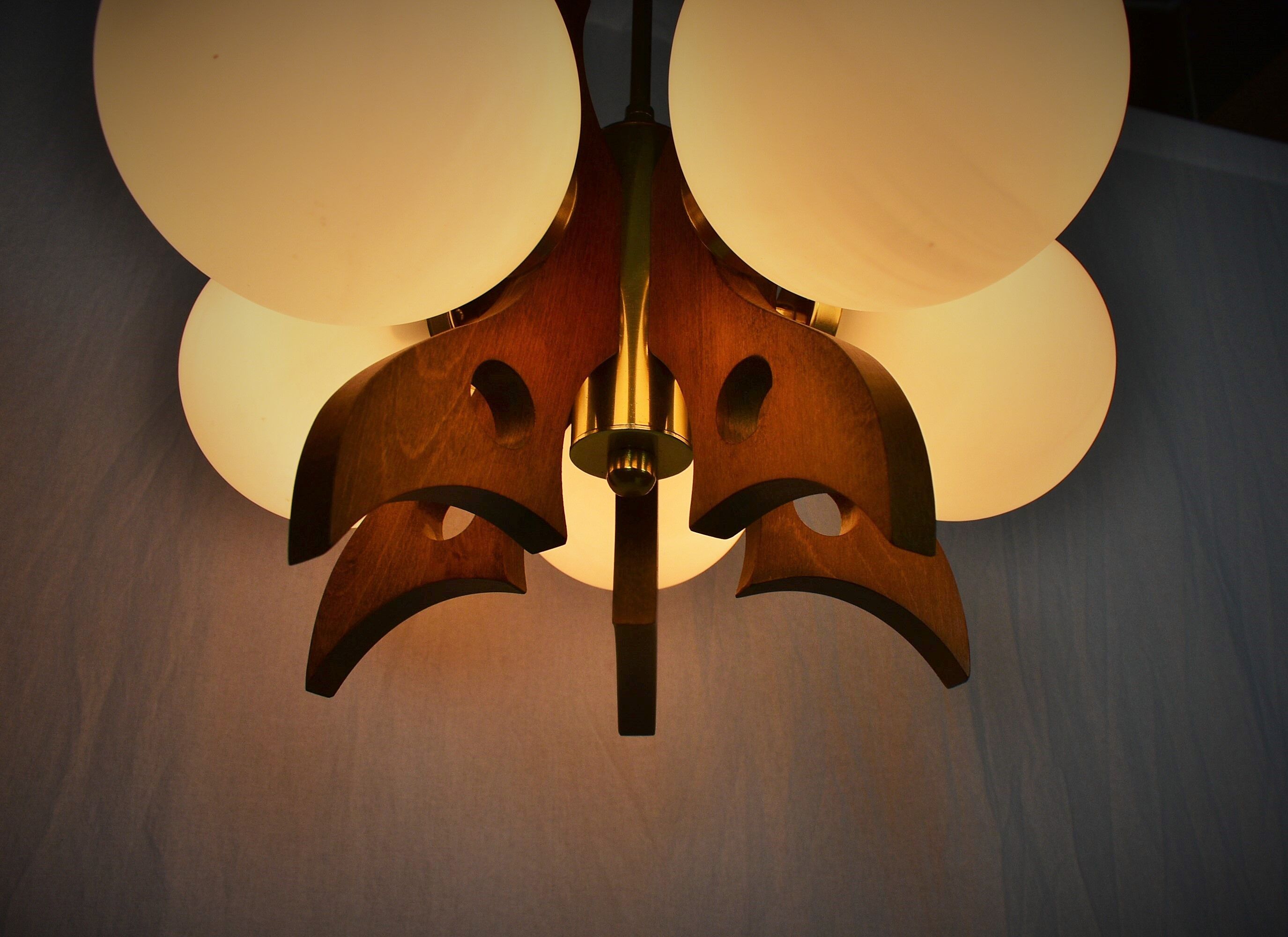 Midcentury Wood Chandelier, 1970s